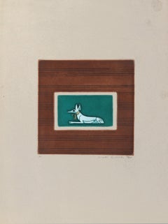 Tema egipcio 4, aguafuerte de arte popular de Mireille Kramer
