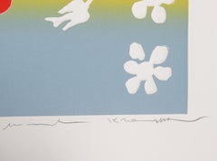 Flowers and Birds, Folk Art Aquatint Etching by Mireille Kramer