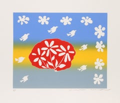 Flowers and Birds, Folk Art Aquatint Etching by Mireille Kramer
