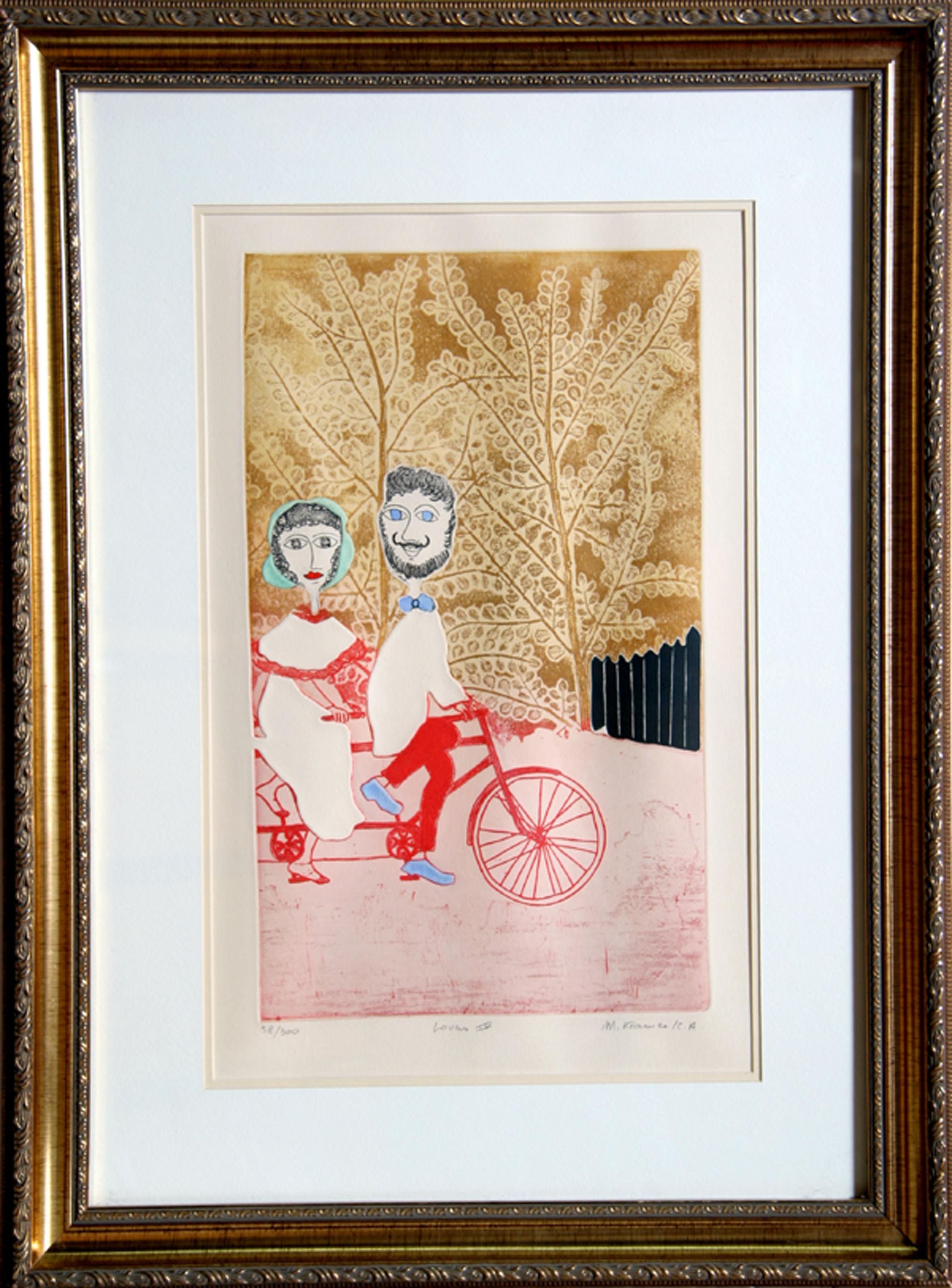Lovers IV, Folk Art Aquatint Etching by Mireille Kramer