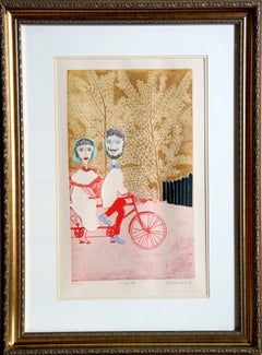 Amantes IV, aguafuerte de arte popular de Mireille Kramer
