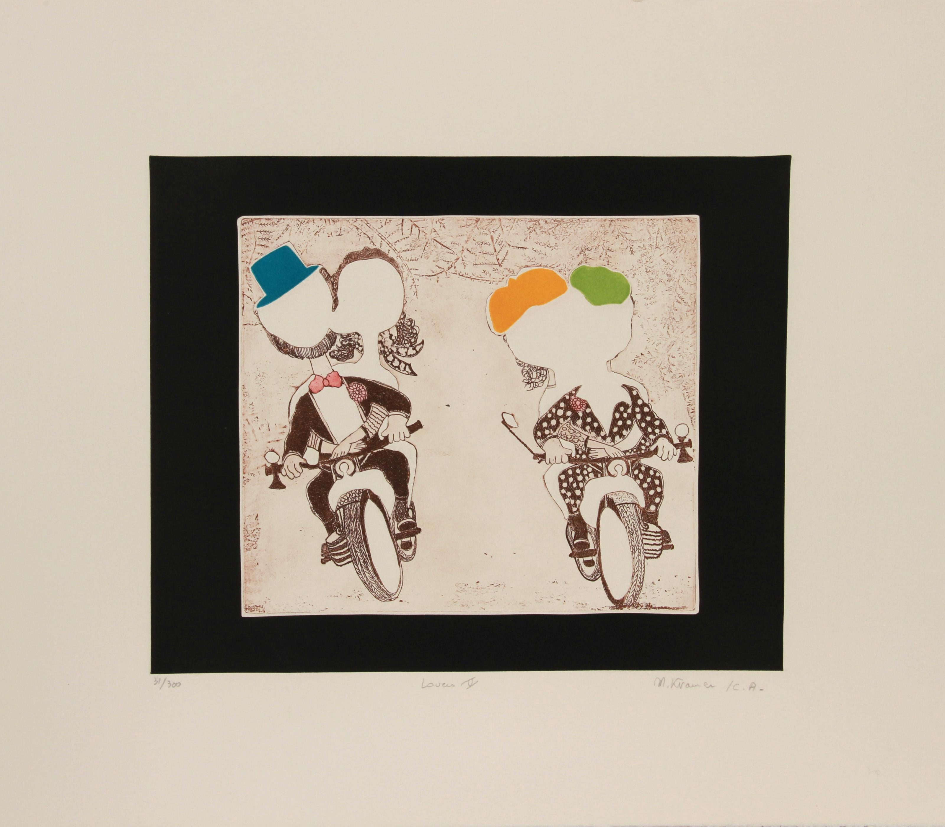 Lovers V, Folk Art Etching by Mireille Kramer