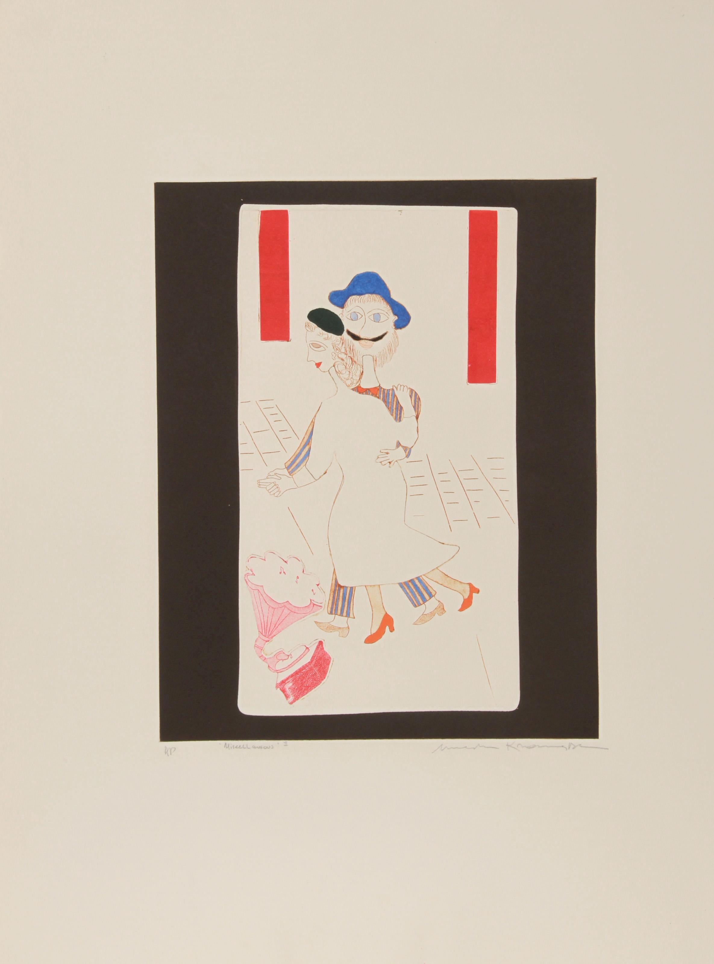 Miscellaneous II/Tango, Folk Art Etching by Mireille Kramer