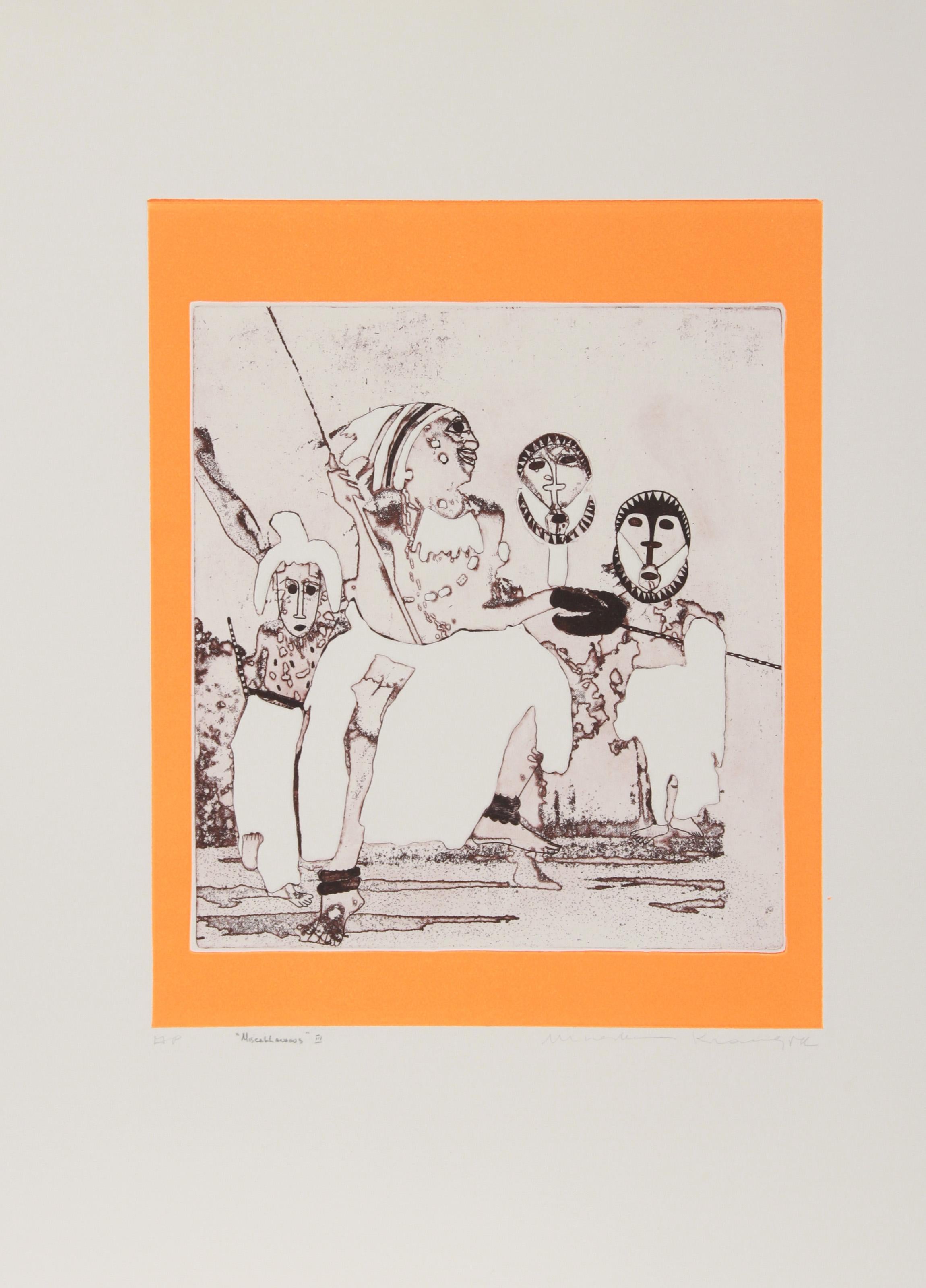 Miscellaneous III, Folk Art Aquatint Etching by Mireille Kramer
