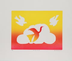 Nube de primavera, aguafuerte de arte popular de Mireille Kramer