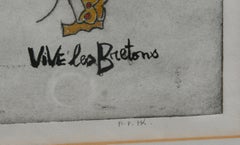 Vive Les Bretons, Folk Art Aquatint Etching by Mireille Kramer