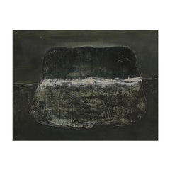 Pintura abstracta de una roca con una franja blanca transversal