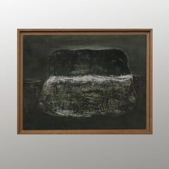 Pintura abstracta de una roca con una franja blanca transversal