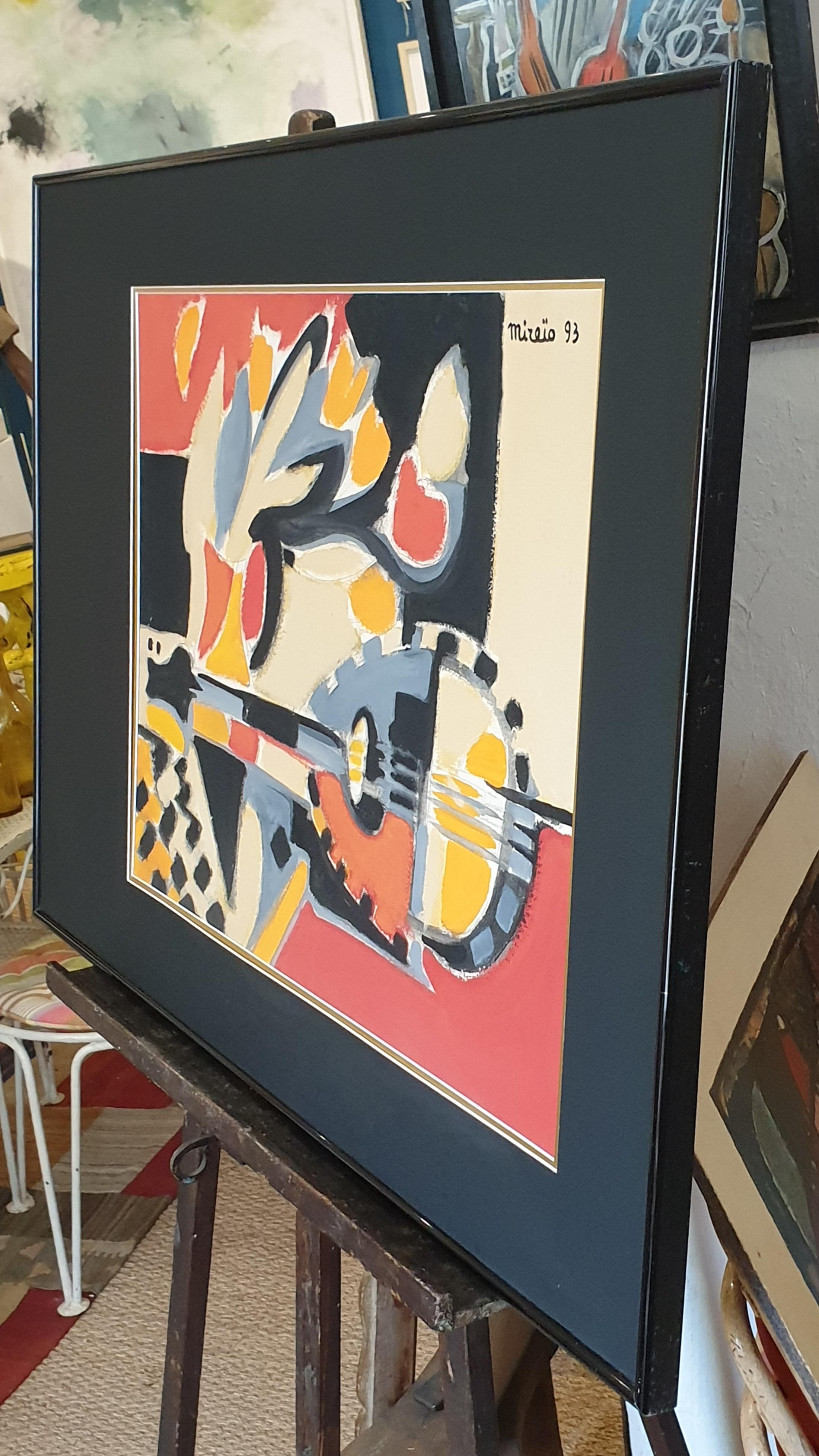 'Tulipes, Mandoline et Echiquier', French Synthetic Late Cubist Gouache on Paper For Sale 14