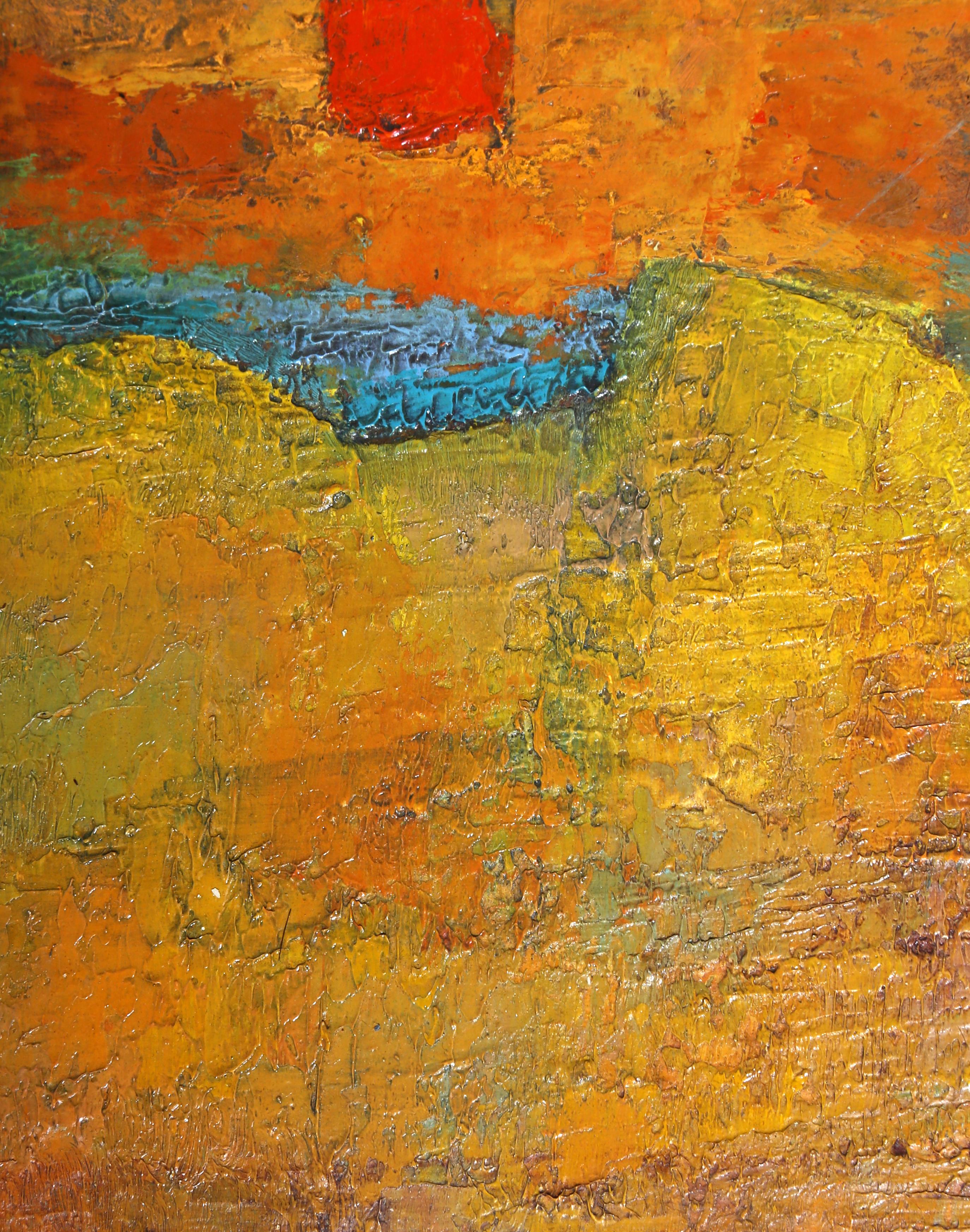 Paisaje abstracto, óleo sobre masonita por la artista Miriam Bromberg en venta 1
