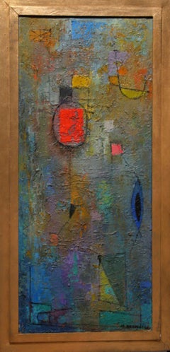 Peinture à l'huile cubiste minimaliste abstraite signée de l'artiste féminine Miriam Bromberg