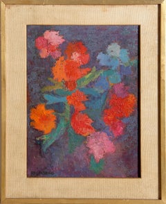Multicolor Flower Bouquet, Floral Oil Painting by Female Artist Miriam Bromberg