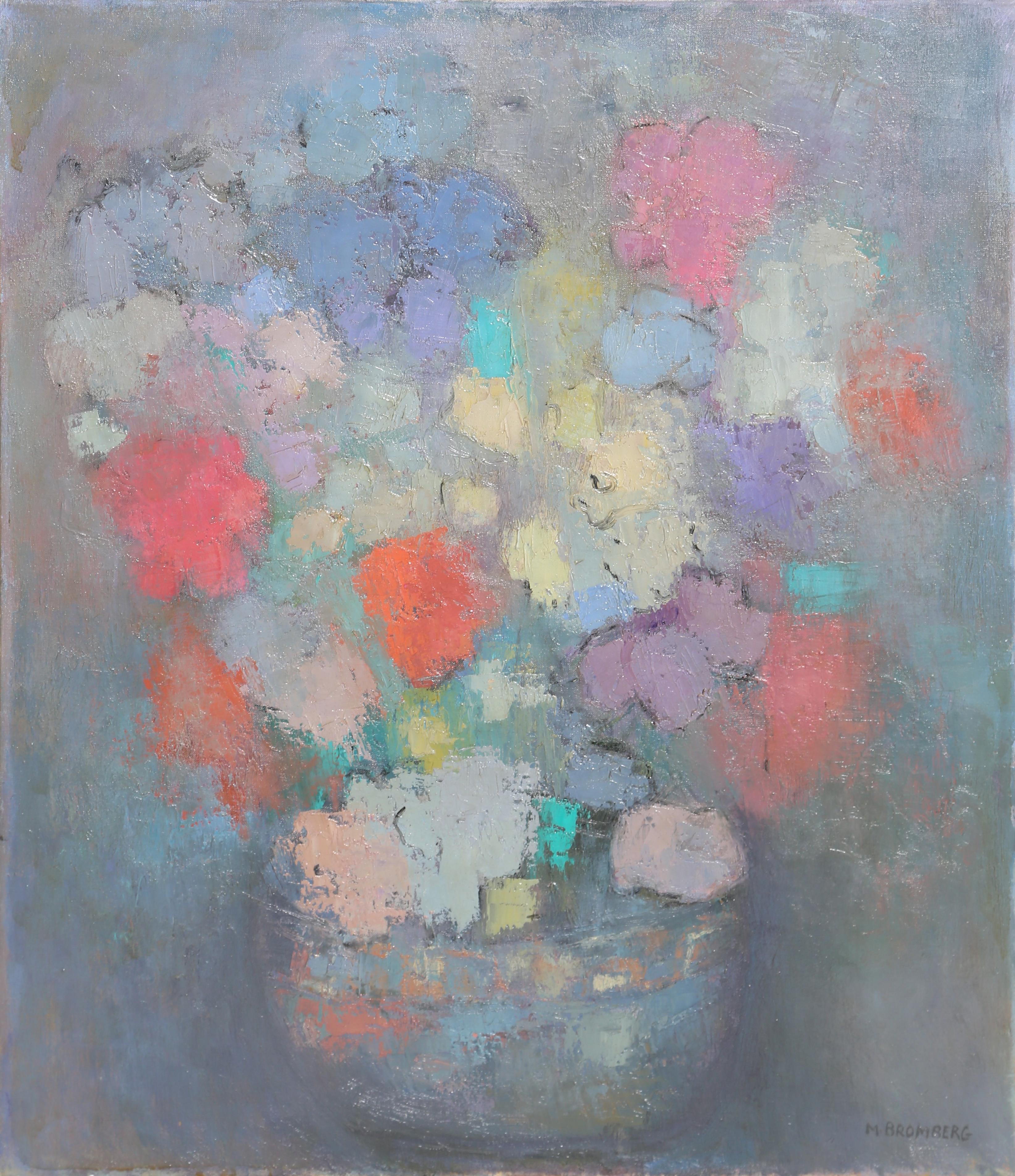 Mehrfarbige Blumen III, signiertes geblümtes Ölgemälde von Miriam Bromberg