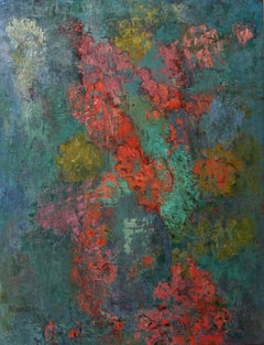 Flores multicolores IV, pintura al óleo moderna de la artista Miriam Bromberg