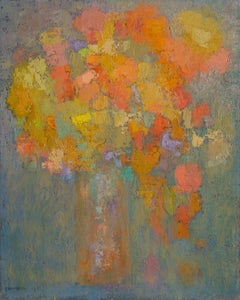 Fiori multicolori VI, pittura a olio moderna dell'artista Miriam Bromberg