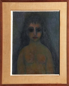 Desnudo con ojos oscuros, pintura al óleo moderna firmada por Miriam Bromberg