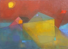 Ochre Sunset, peinture à l'huile abstraite sur toile de Miriam Bromberg
