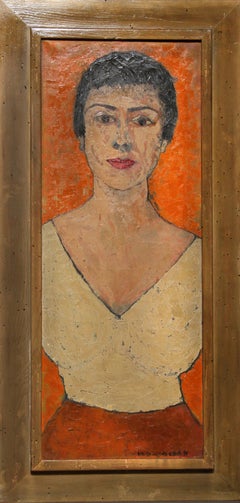 Portrait of a Woman, Signed Folk Art Oil Painting by Miriam Bromberg