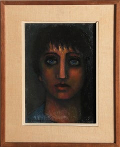 Portrait with Blue Eyes, Modern Oil Painting by Miriam Bromberg