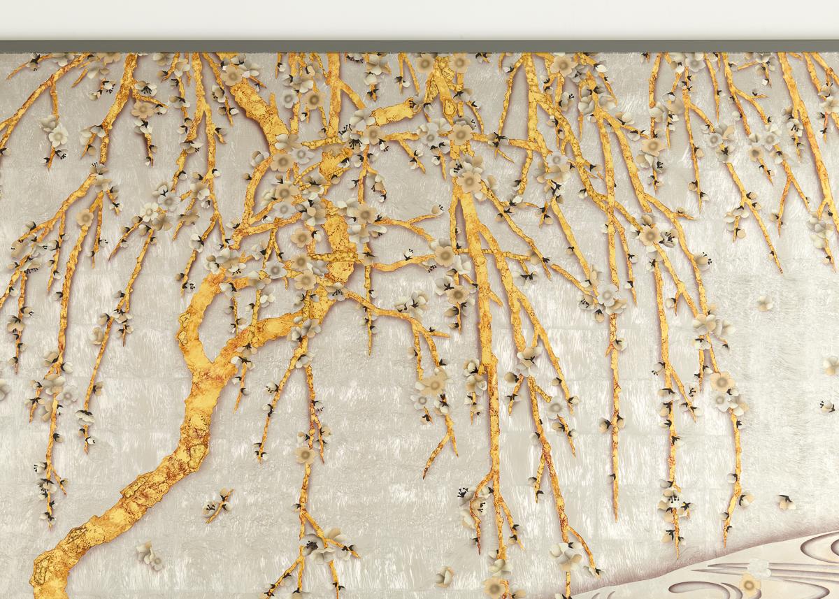 American Miriam Ellner, River Blossom, Eglomisé Panel Painting, United States, 2017