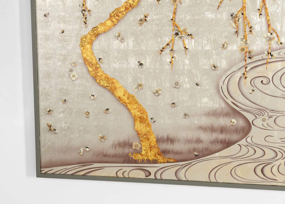 Contemporary Miriam Ellner, River Blossom, Eglomisé Panel Painting, United States, 2017