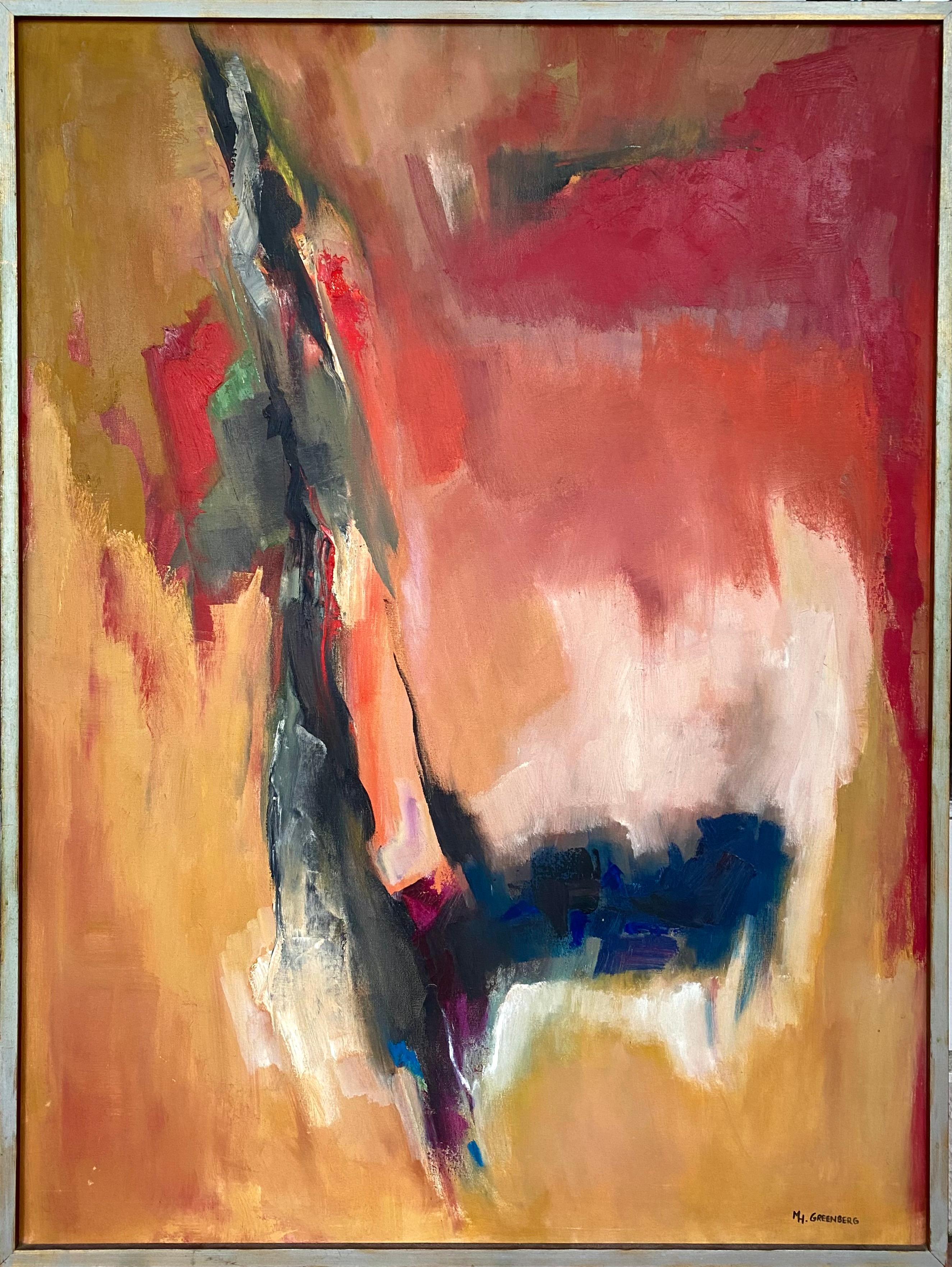 “Composition Red and Gold” - Painting by Miriam H. Greenberg