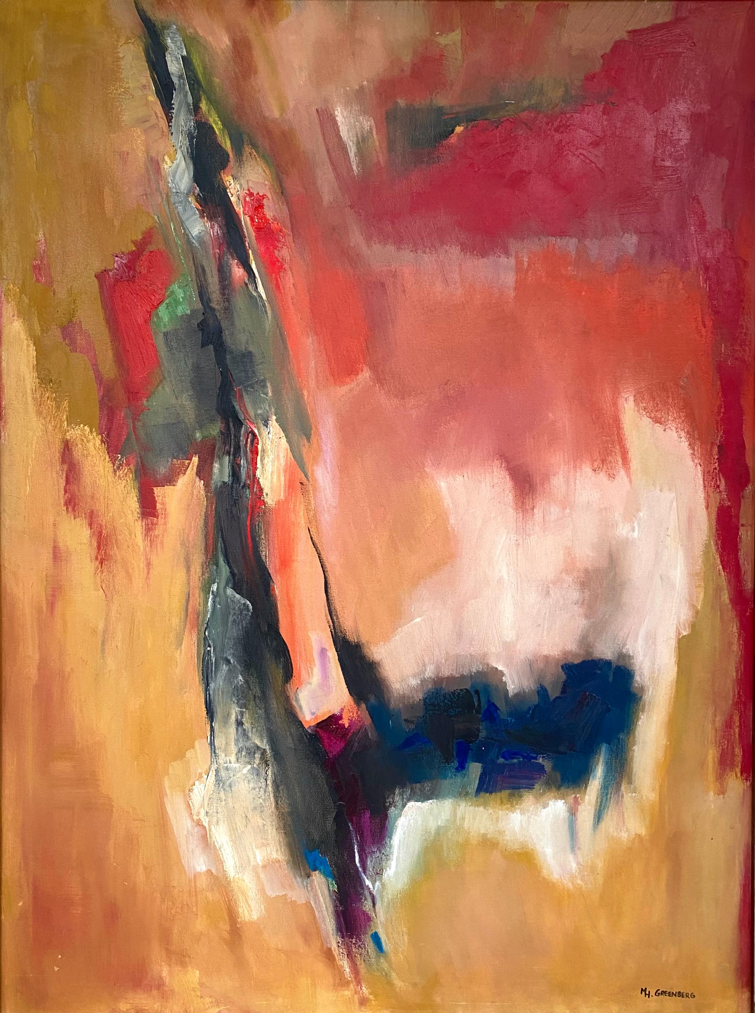“Composition Red and Gold” - Post-Modern Painting by Miriam H. Greenberg