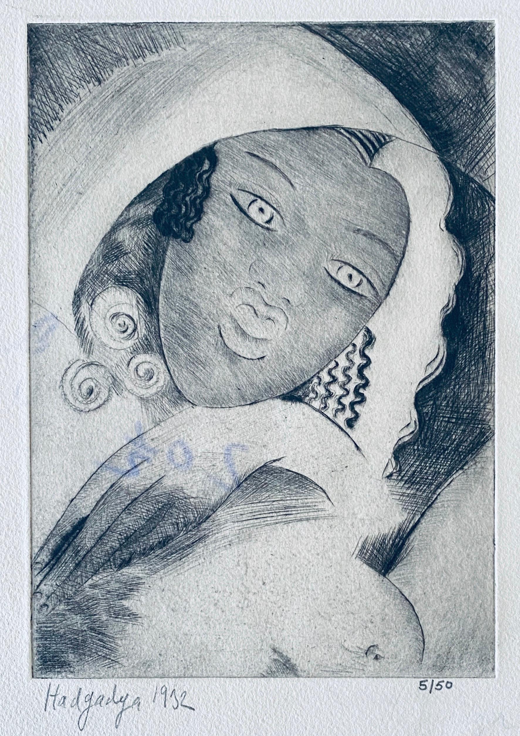 Miriam Hadgadya Figurative Print - Early Israeli Russian Artist Lithograph With Woman Bezalel