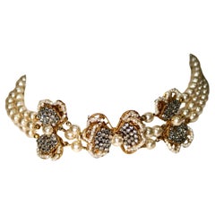 Miriam Hasekell Costume Pearl & Crystal Bow Motif Choker Necklace circa 1980s