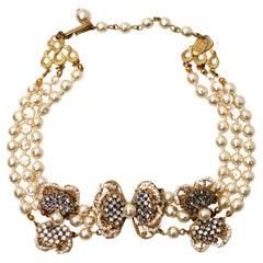 Miriam Hasekell Costume Pearl 
Crystal Bow Motif Choker Necklace circa 1980s