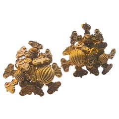Miriam Haskell 1940s Earlier Signature RussianGilt Brass FleurDeLis orecchini