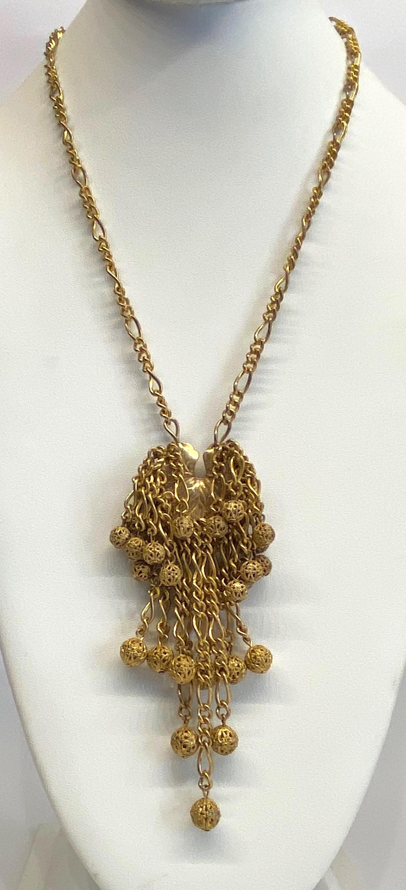 Miriam Haskell 1960s Lilly Pad Fringe Long Pendant Necklace 6