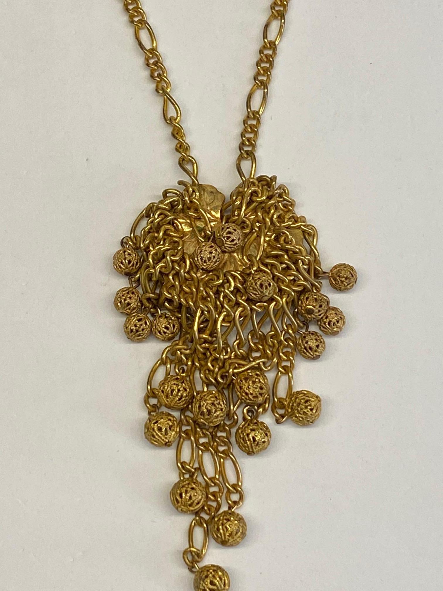 Miriam Haskell 1960s Lilly Pad Fringe Long Pendant Necklace 10