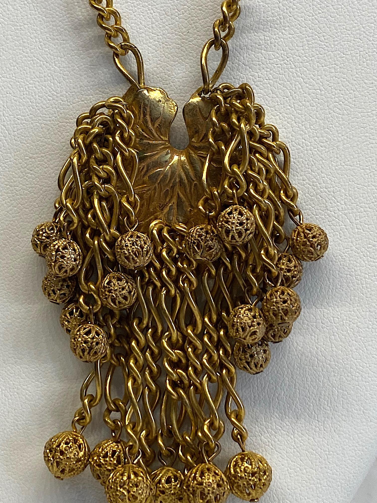 Miriam Haskell 1960s Lilly Pad Fringe Long Pendant Necklace 13