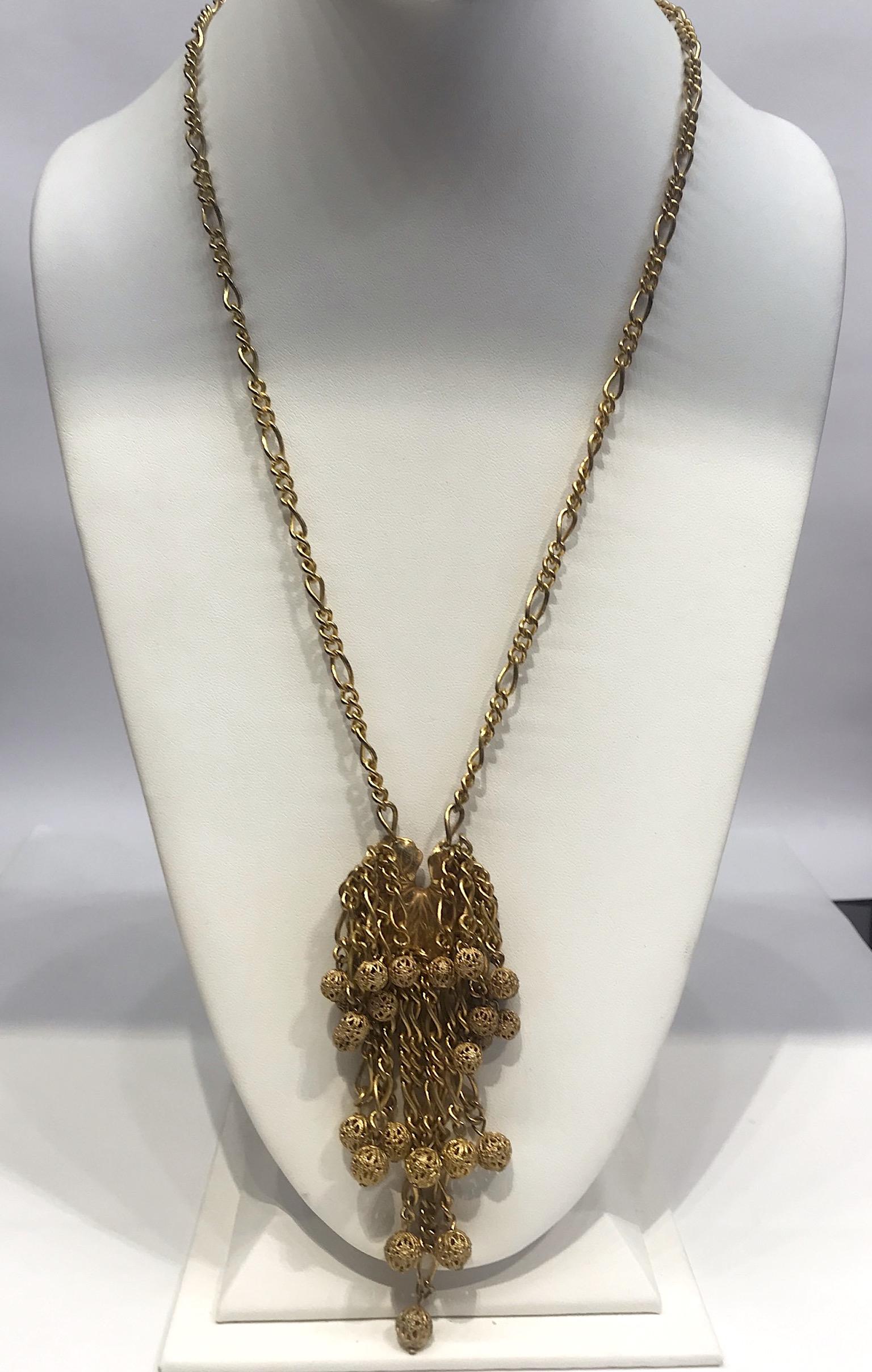 Miriam Haskell 1960s Lilly Pad Fringe Long Pendant Necklace In Good Condition In New York, NY
