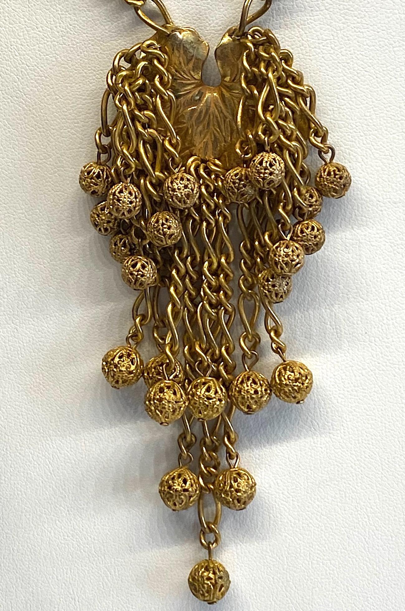 Miriam Haskell 1960s Lilly Pad Fringe Long Pendant Necklace 4