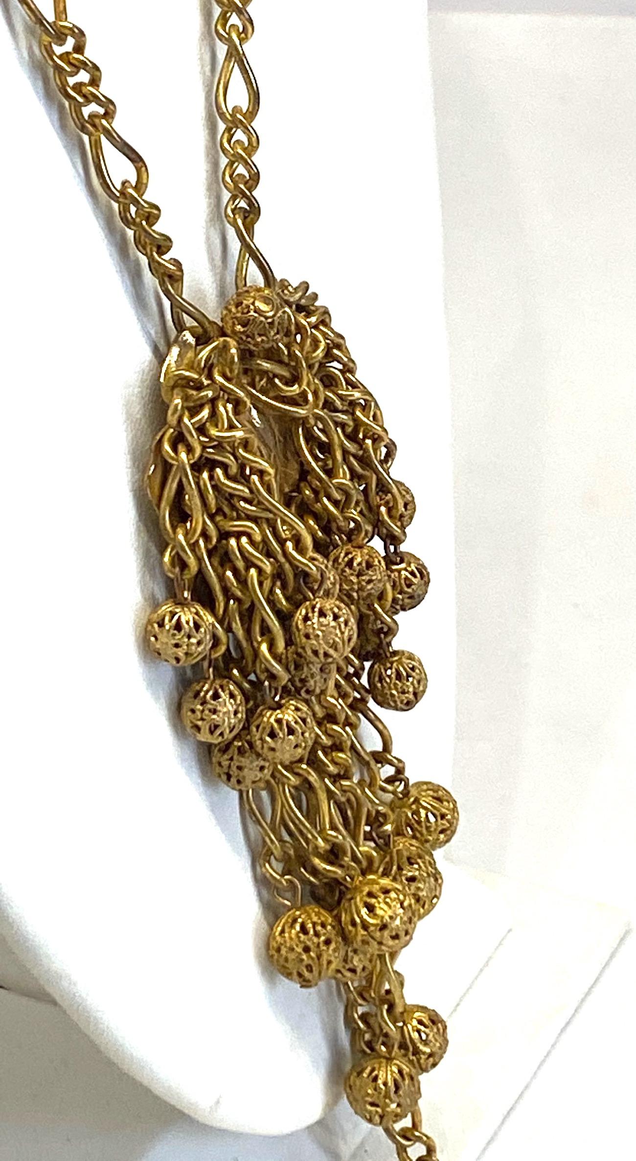 Miriam Haskell 1960s Lilly Pad Fringe Long Pendant Necklace 5