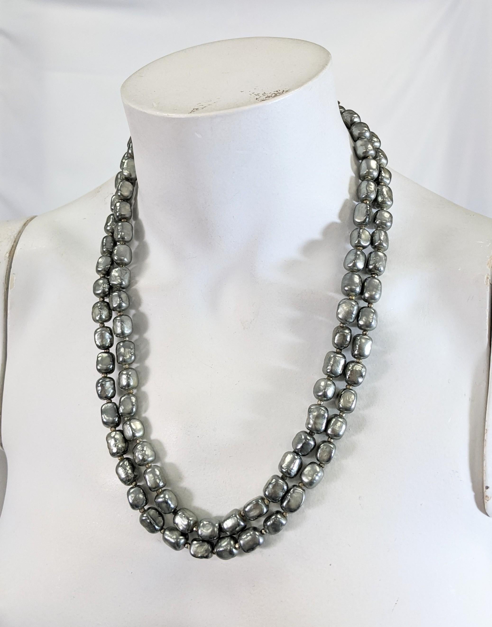 Women's or Men's Miriam Haskell 2 Strand Grey Baroque Pearls For Sale