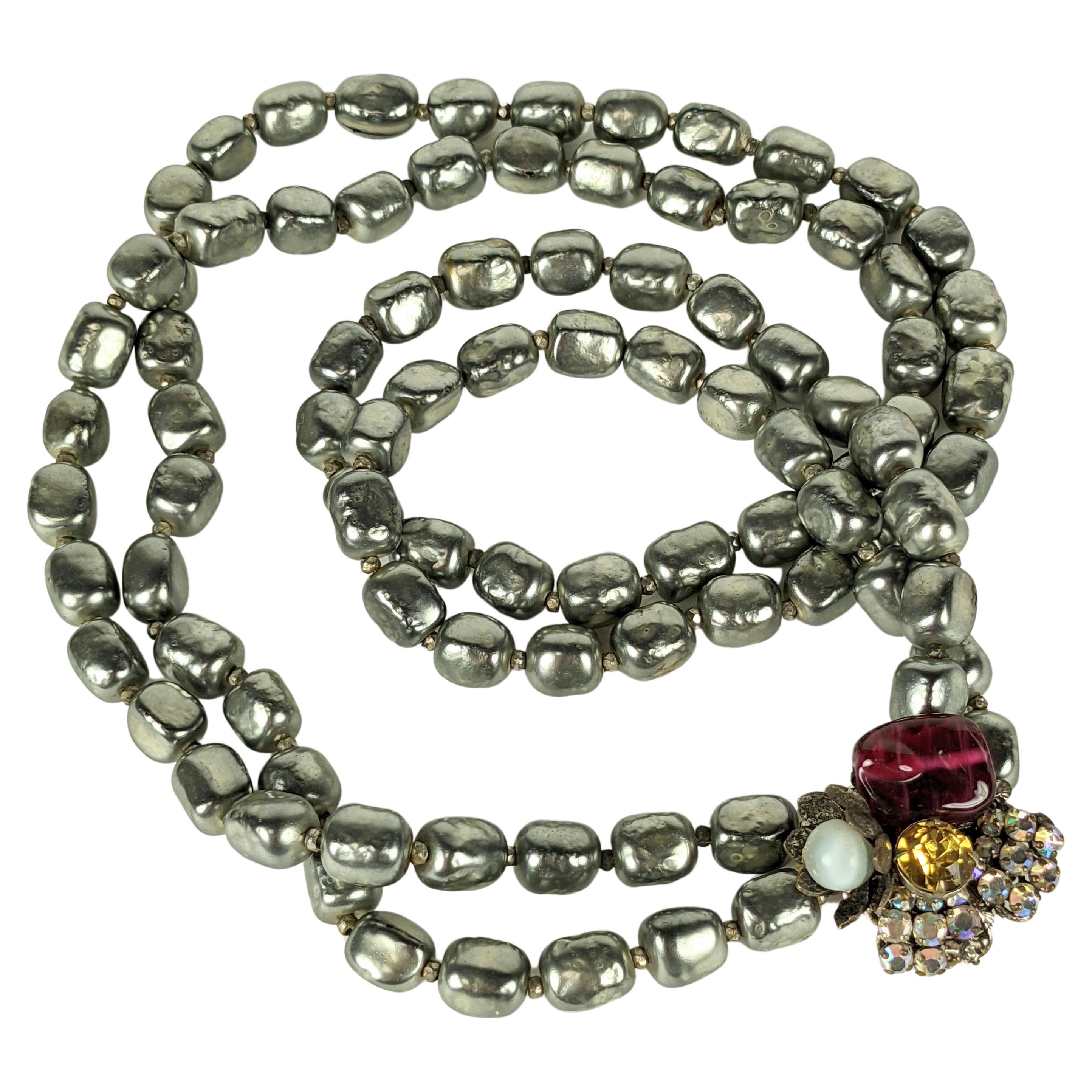 Miriam Haskell 2 Strand Grey Baroque Pearls For Sale