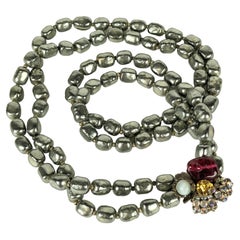 Vintage Miriam Haskell 2 Strand Grey Baroque Pearls