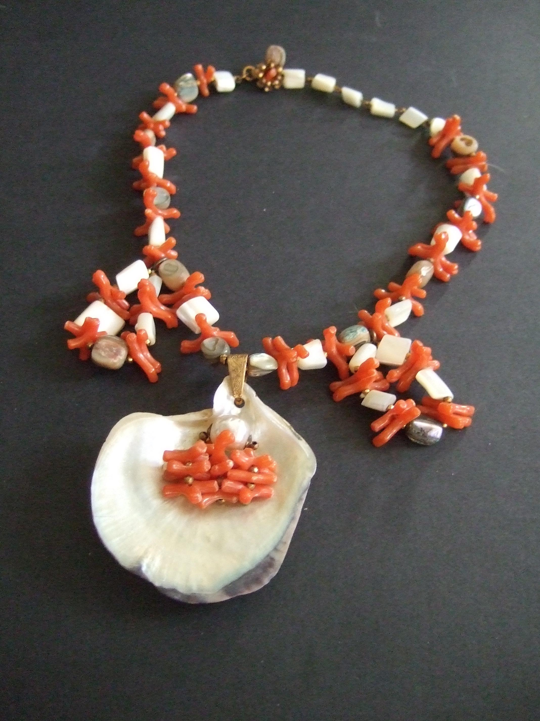 Miriam Haskell Abalone Seashell Resin Coral Branch Choker Necklace c 1960s For Sale 5