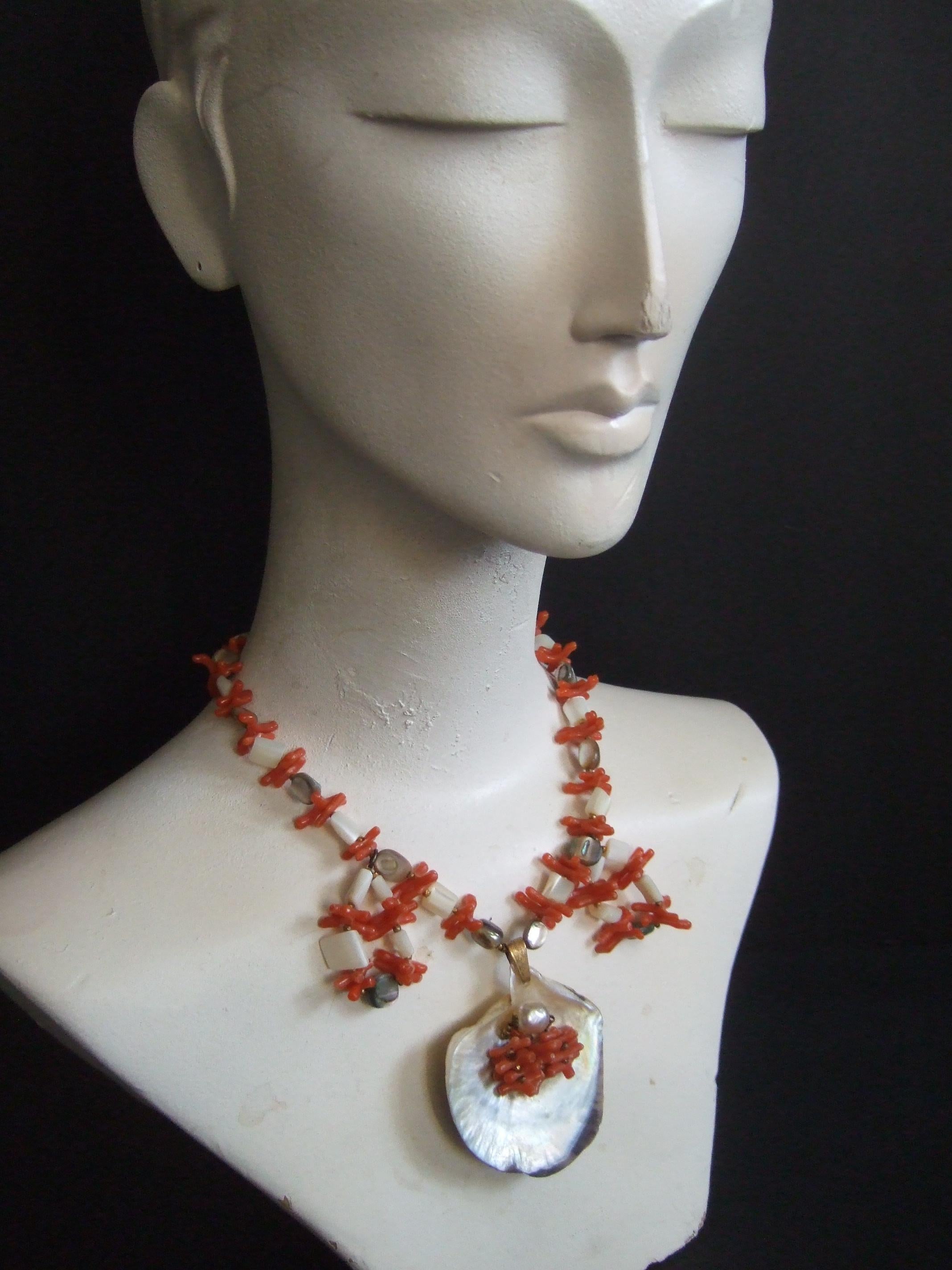 Miriam Haskell Abalone Seashell Resin Coral Branch Choker Necklace c 1960s For Sale 6