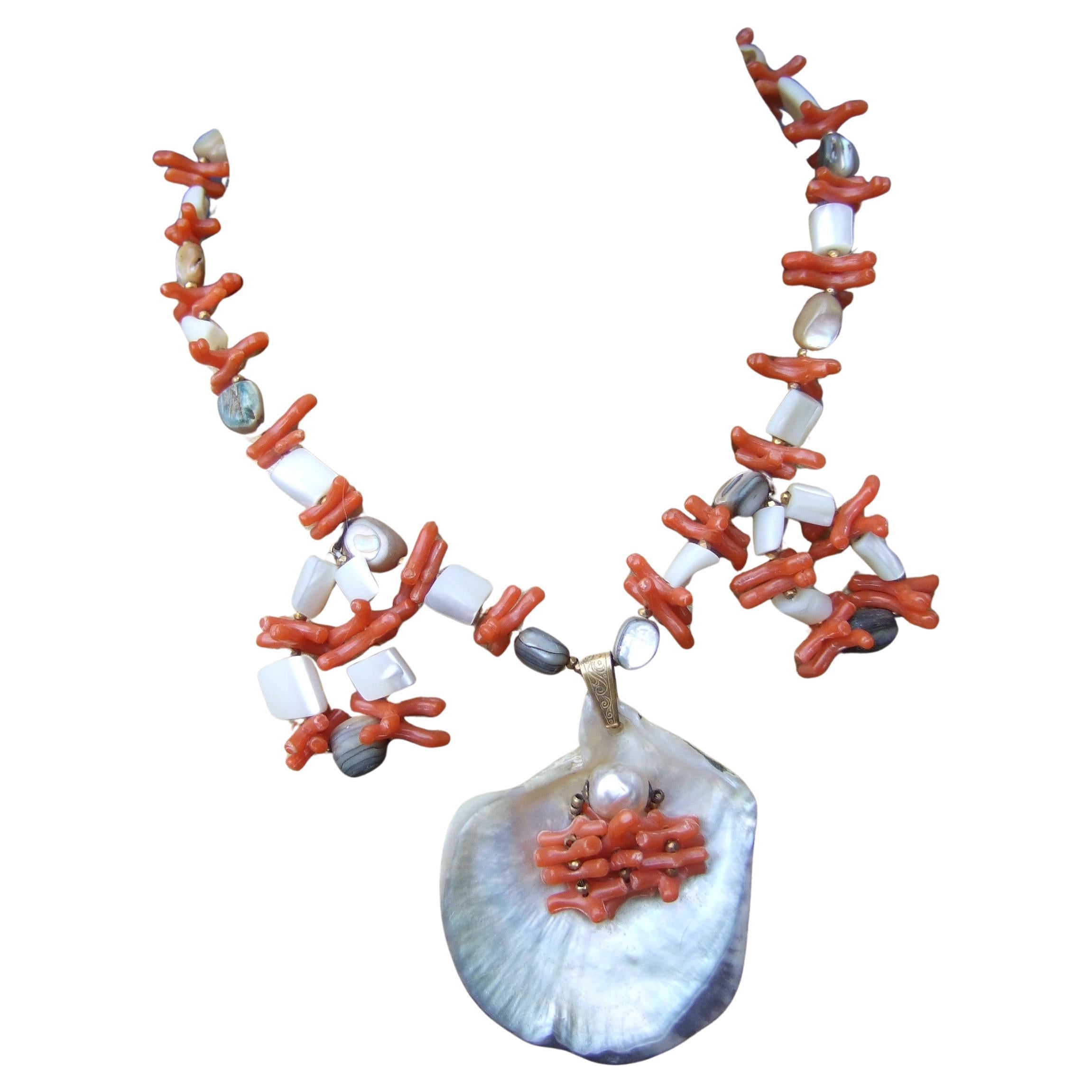Miriam Haskell Abalone Seashell Resin Coral Branch Choker Necklace c 1960s For Sale 7