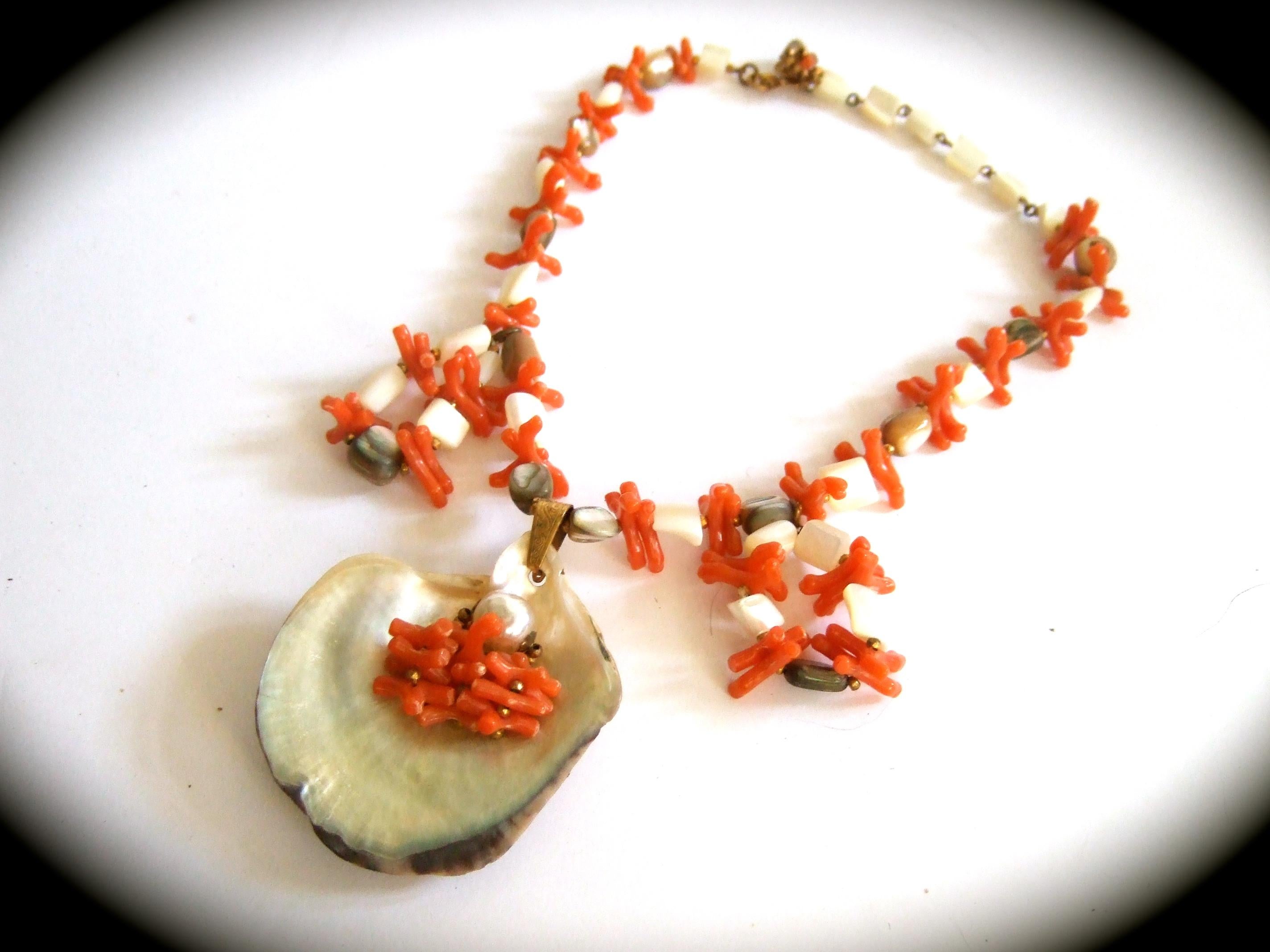 Miriam Haskell Abalone Seashell Resin Coral Branch Choker Necklace c 1960s For Sale 8