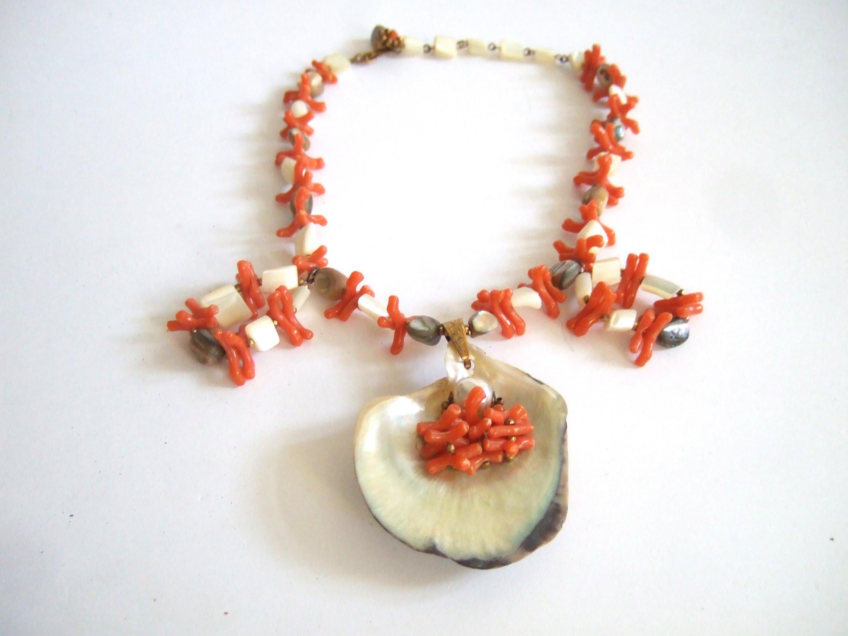 Miriam Haskell Abalone Seashell Resin Coral Branch Choker Necklace c 1960s For Sale 9
