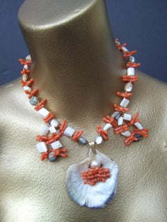 Miriam Haskell Abalone Seashell Resin Coral Branch Choker Necklace c 1960s