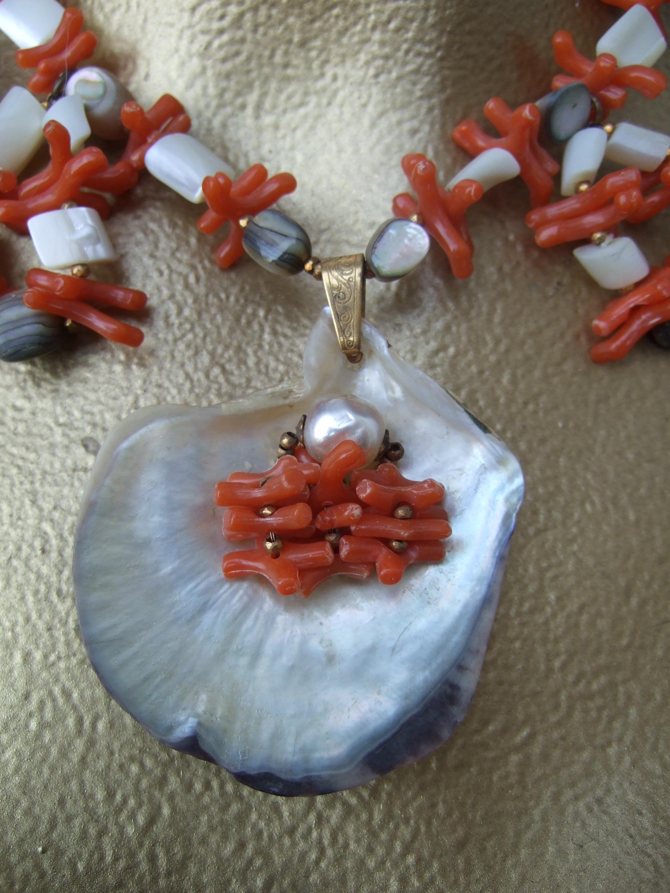 Artisan Miriam Haskell Abalone Seashell Resin Coral Branch Choker Necklace c 1960s For Sale