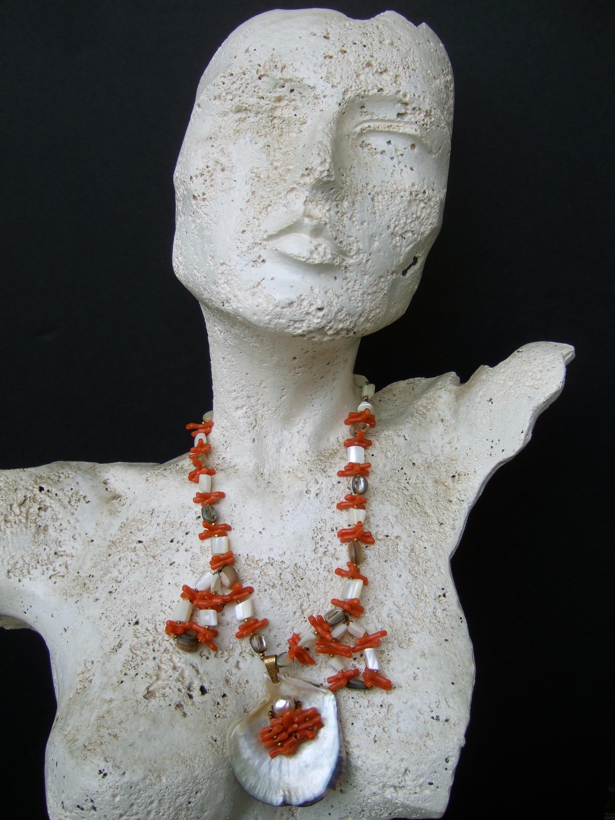 Miriam Haskell Abalone Seashell Resin Coral Branch Choker Necklace c 1960s In Good Condition For Sale In University City, MO