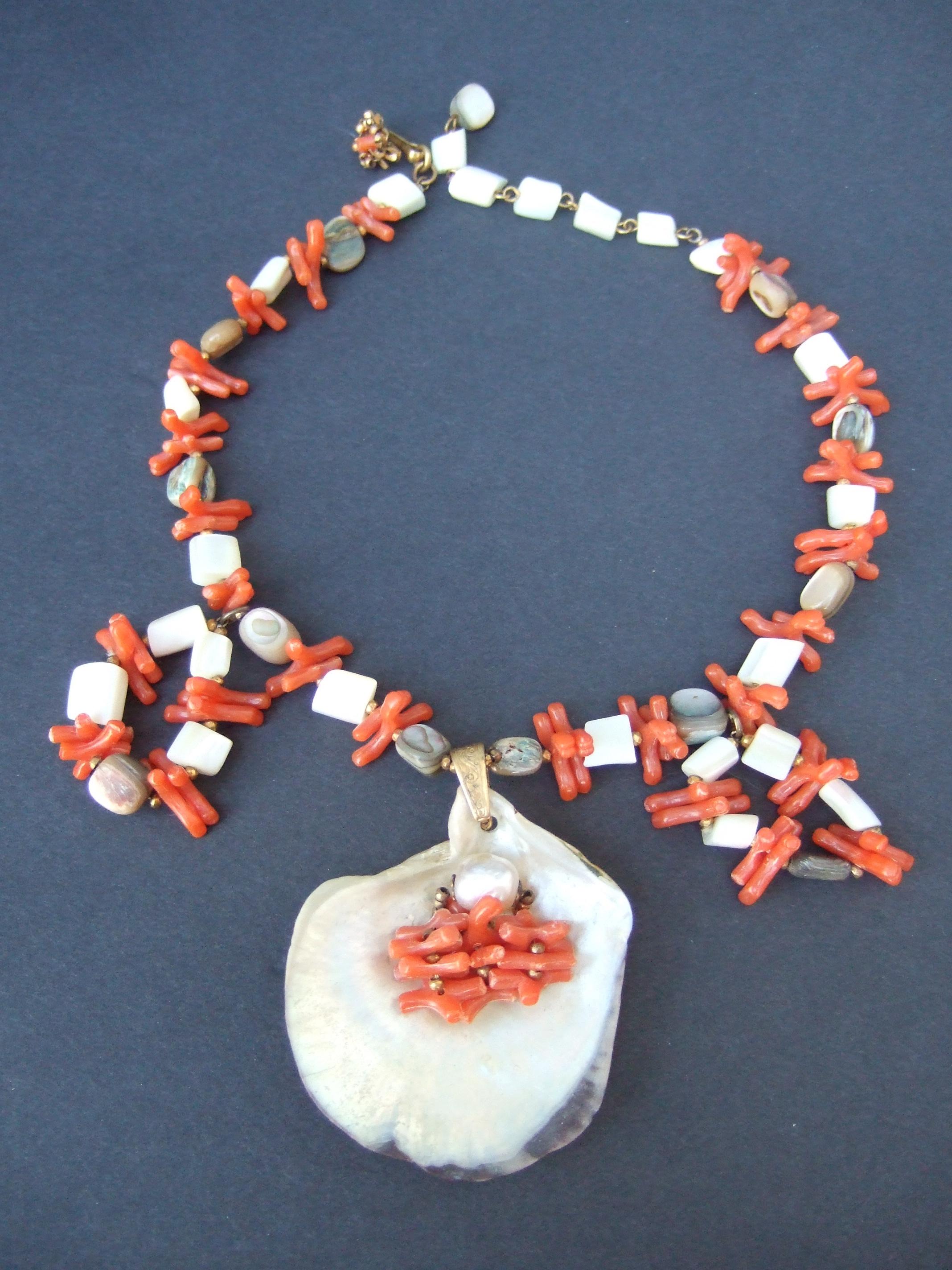 Miriam Haskell Abalone Seashell Resin Coral Branch Choker Necklace c 1960s For Sale 1