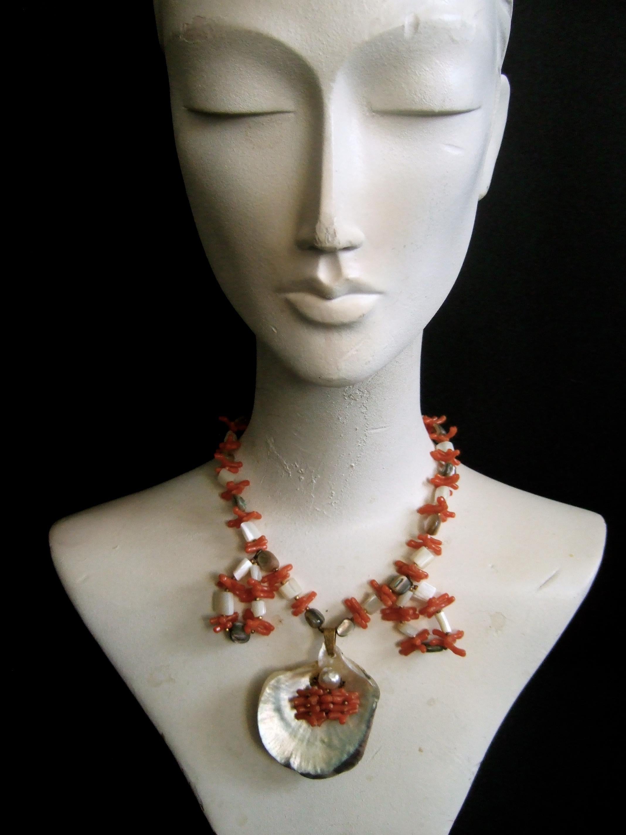 Miriam Haskell Abalone Seashell Resin Coral Branch Choker Necklace c 1960s For Sale 3